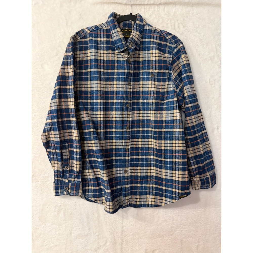 Stanley Flannel Shirt Mens Large Plaid Cotton Blend Long Sleeve Button Up